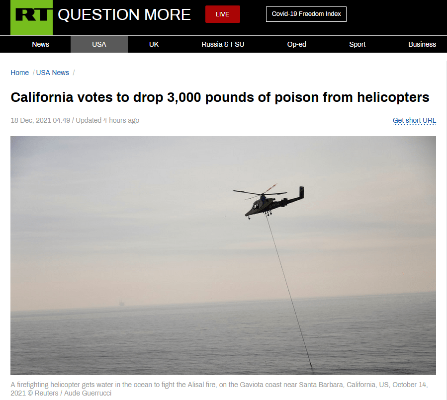 加州批准用直升机空投1.36吨毒药灭鼠